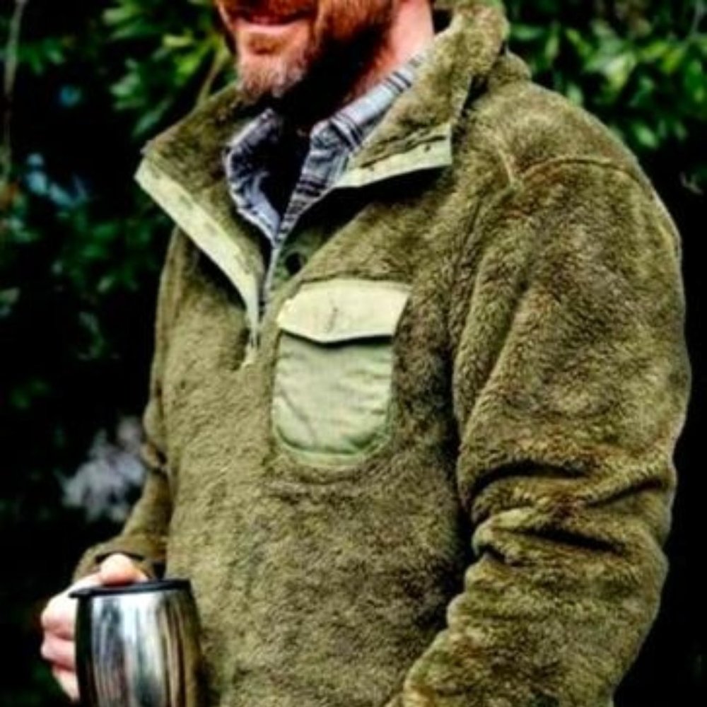 Men 3-Button Solid Berber fleece W/ Lapel Collar